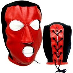 Slave Hood In Red PVC And Black Lycra Slave Hood In Red PVC And Black Lycra