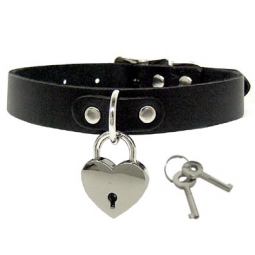 Black Leather Collar With Heart Shaped Lock Black Leather Collar With Heart Shaped Lock