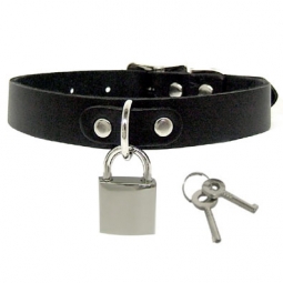 Black Leather Collar With Square Lock Black Leather Collar With Square Lock