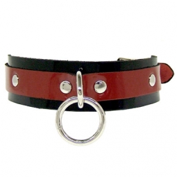 Collar In Shiny Black And Red Leather Collar In Shiny Black And Red Leather