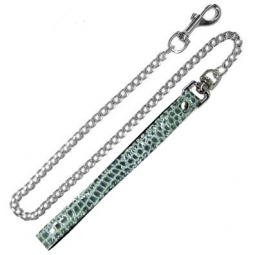 Chain Leash With Exotic Blue Leather Loop Chain Leash With Exotic Blue Leather Loop