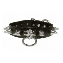Leather Collar With Pyramid Spikes And Ring Leather Collar With Pyramid Spikes And Ring