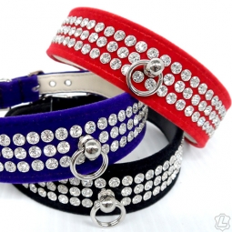 Wide Rhinestone Collar With Ring In Velvet Wide Rhinestone Collar With Ring In Velvet