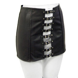 Black Leather Mini Skirt With Front Buckles Black Leather Mini Skirt With Front Buckles