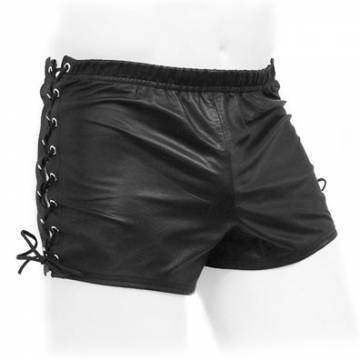 Black Leather Side Lace Shorts