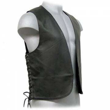 Black Leather Bar Vest With Side Laces