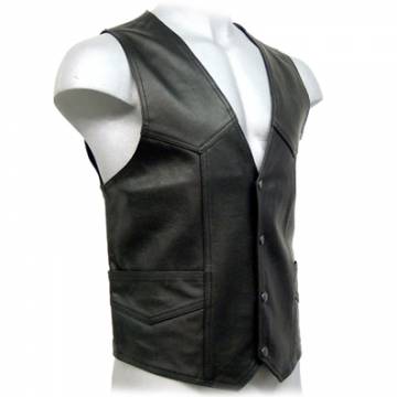 Black Leather Vest With Front Snaps
