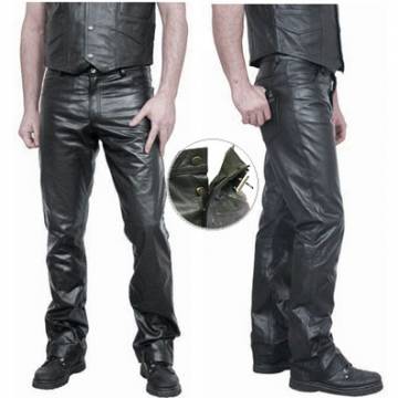Black Leather Pant With Button Front