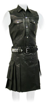 Black Leather Scottish Kilt