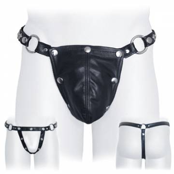 Black Leather Cod Jock In Soft Leather