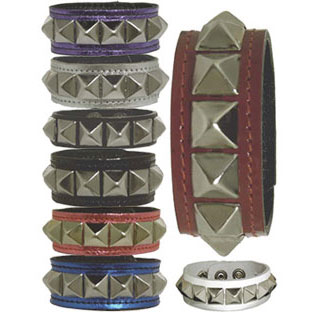 Leather Wristband With Pyramid Studs