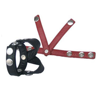 Black Leather V-Way Divider Cock Ring