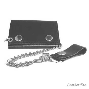 Black Leather Biker Chain Wallet - Small