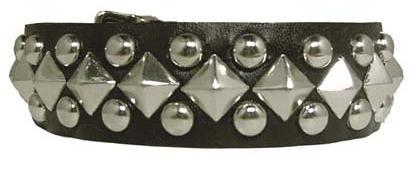 Black Leather Collar With Pyramid And Round Studs