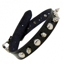 Shiny Black Leather Spike/Round Stud Collar Shiny Black Leather Spike/Round Stud Collar