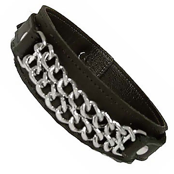 Leather Armband With Double Chains