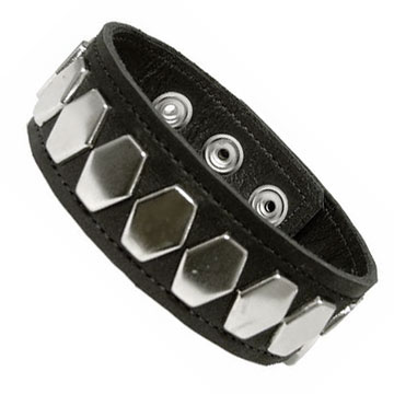 Black Leather Hexagon Stud Armband