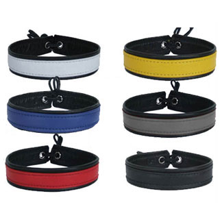 Stripe And Black Leather Tie Armband