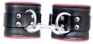Black Leather Ankle Restraints with Piping