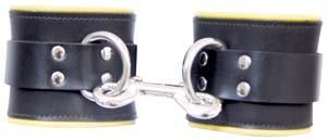Black Leather Ankle Restraints with Piping