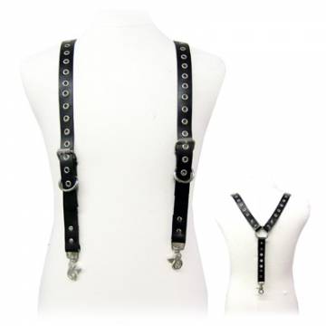 Black Leather Suspenders With Eyelets