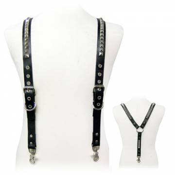 Leather Suspenders With Pyramid Studs