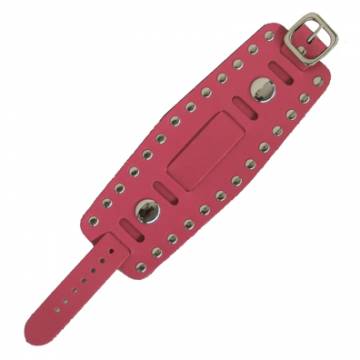 Pink Leather Watchband With Metal Rivets