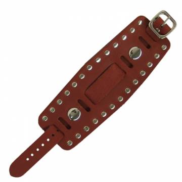 Red Leather Watchband With Metal Rivets