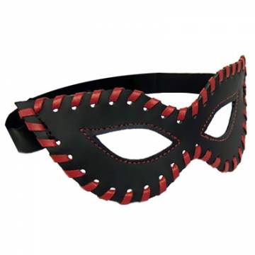 Black Leather Cat Mask With Red Laces
