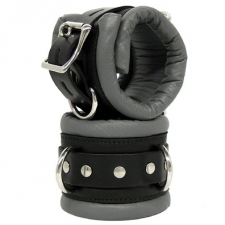 Padded Bondage Cuffs In Gray/Black Leather Padded Bondage Cuffs In Gray/Black Leather