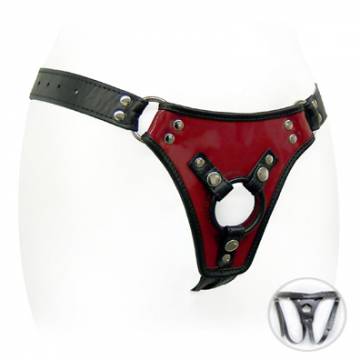 Shiny Red/Black Leather Low Rider Strap On
