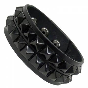 Black Armband With Black Pyramid Studs