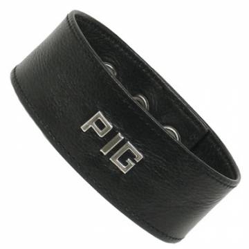Black Leather PIG ID Armband