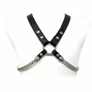 Black Leather And Shiny Chain Harness