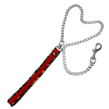 Red Leash With Leopard Piping Red Leash With Leopard Piping