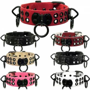 Leather Collar With Eyelets And Rings