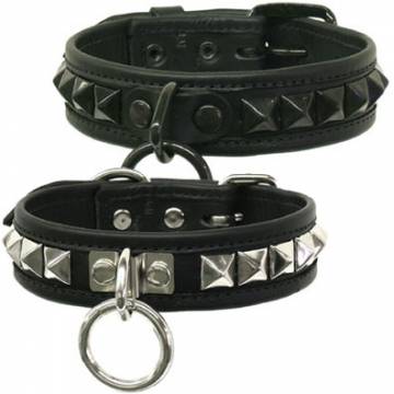 Black Leather Pyramid Studded Collar