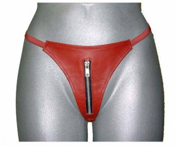 Red Leather Zip Front G String