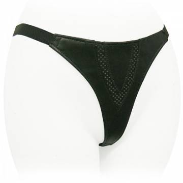 Black Leather G String With A Perforated V