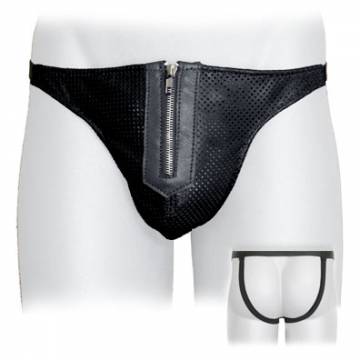 Black Leather Vent Jock With Zipper