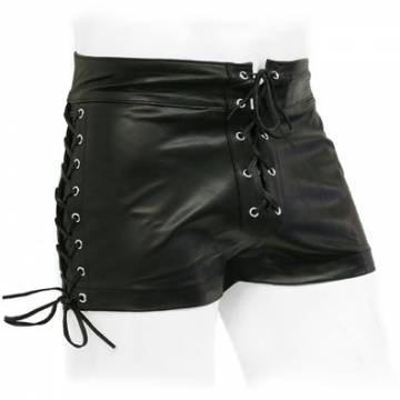 Front And Side Lace Leather Shorts