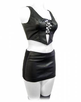 Black Leather Lace Top And Stretch Skirt