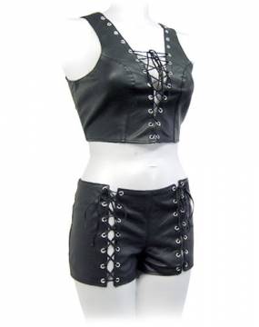 Leather Shorts With Front And Back Laces