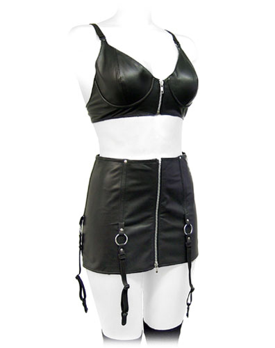 BDSM Toys By Leather Etc: Black Leather Bra With Zip Up Front