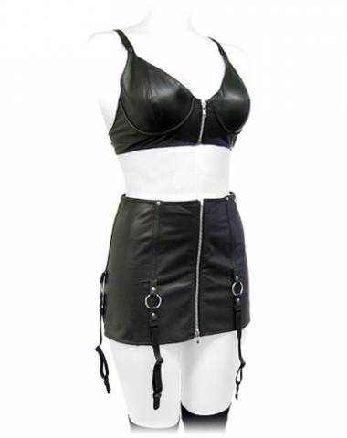 Black Leather Bra With Zip Up Front
