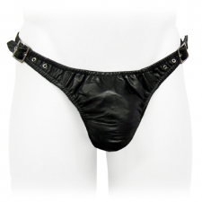 Black Leather Thong With Buckles Black Leather Thong With Buckles