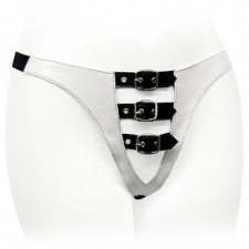 G String In White PVC - Black Straps G String In White PVC - Black Straps