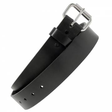 Black Leather Plain Belt - Wide