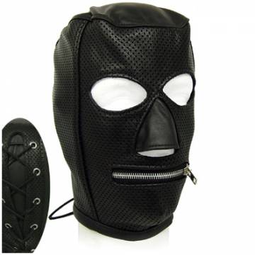 Hood In Perforated Black Leather - Zipper Mouth