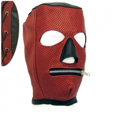 Hood In Perforated Red/Blk Leather - Zipper Mouth Hood In Perforated Red/Blk Leather - Zipper Mouth